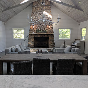 cottage dining area with fireplance